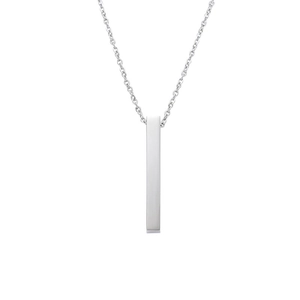 Collana con pendente a barra verticale in argento lucido e catena in acciaio inox