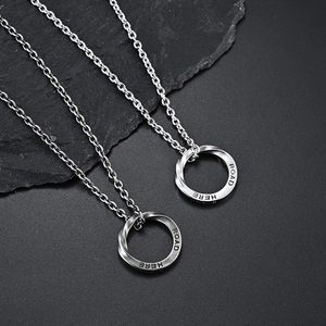 Mens Mobius ring necklace in vintage silver steel with ROAD and HERE engravings