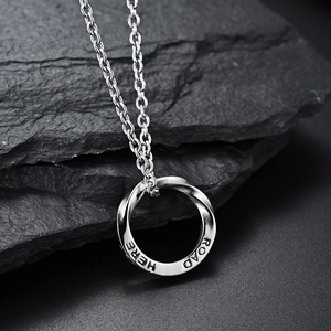 Minimalist Mobius Ring Pendant Necklace For Men Women Silver Alloy Engraved Letters Road Here Inspirational Fashion Jewelry Gift