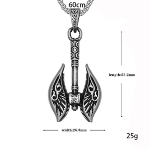 Gothic Viking double-edged axe necklace in vintage titanium steel for men with 60cm chain