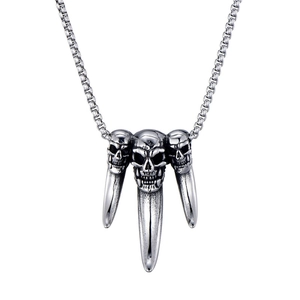 Rétro Punk Gothique Acier Inoxydable Crâne Griffe Dent Pendentif Collier Pour Hommes Femmes Hip Hop Street Rock Bijoux