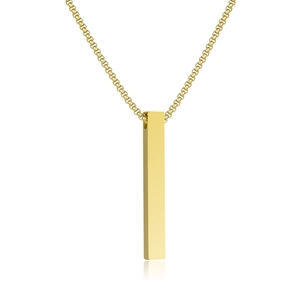 Polished gold rectangular bar pendant necklace on a matching box chain for couples