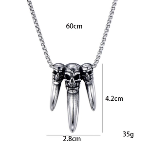 Collier gothique punk tête de mort avec chaîne de perles en acier titane vintage