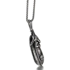 Vintage Stainless Steel Feather Eagle Claw Pendant Necklace For Men Women Retro Ethnic Style Japanese Jewelry Gift