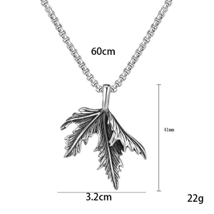 Collana con ciondolo a foglia d'acero in acciaio inossidabile e catena box da 60cm