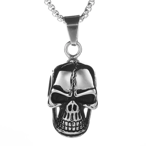 Punk Gothic Skull Pendant Necklace For Men Women Stainless Steel Box Chain Vintage Rock Hip Hop Jewelry Retro Ghost Head Necklace