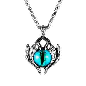 Gothic silver-tone stainless steel evil eye pendant necklace with turquoise gemstone eye