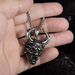 Hip hop gothic style stainless steel bull demon mask pendant necklace with box chain