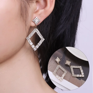 Luxury Geometric Rhombus Dangle Earrings With 925 Sterling Silver Earring Post Alloy Zirconia Inlaid Jewelry For Women