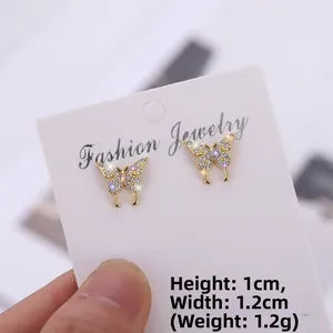 Detail of butterfly stud earring with zircon stones showing dimensions 1cm by 1.2cm