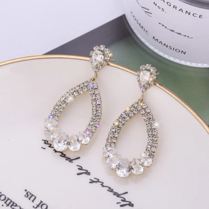 Sparkling S925 silver needle waterdrop earrings with zircon crystals in a golden setting
