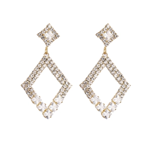 Sparkling S925 silver needle rhombus drop earrings with white crystals in gold finish