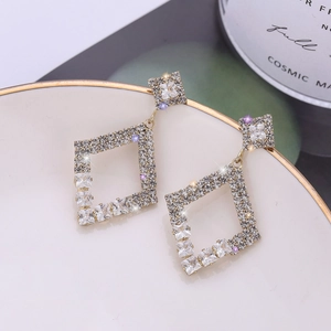 Elegant gold S925 silver needle rhombic drop earrings with sparkling pavé diamonds