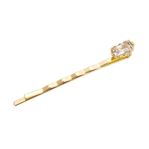 Elegant gold alloy hair clip with rectangular zircon stone on a minimalist wavy bobby pin