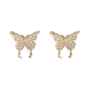 Elegant butterfly stud earrings in gold with sparkling zircon stones and S925 silver needles