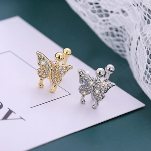 Elegant butterfly navel ring with zircon stones in gold and silver finish options