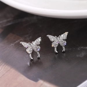 Sparkling S925 silver butterfly earrings with zircons in a sophisticated aesthetic