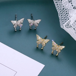 Elegant S925 silver butterfly earrings with zircons in gold and silver finishes