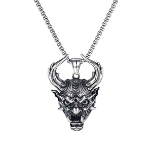 Hip Hop Vintage Stainless Steel Necklace For Men Alloy Bull Head Devil Pendant Gothic Box Chain Antique Silver Jewelry