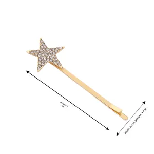 Close-up of star hair clip with 7cm length and 2.3cm width dimensions with rhinestones