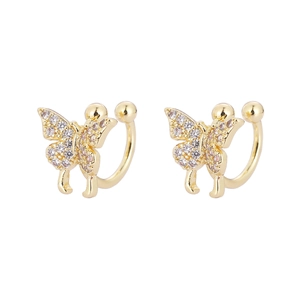 Elegant gold butterfly ear cuff earrings with white cubic zirconia for non-pierced ears