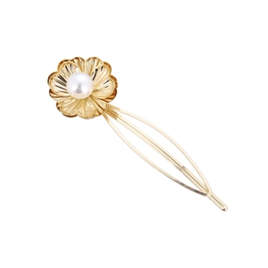 Pince à cheveux fleur dorée élégante avec perle, accessoire de style coréen chic