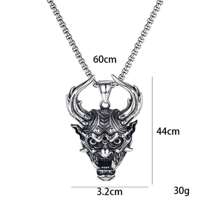 Vintage hip-hop devil pendant necklace in stainless steel with 60cm square pearl chain