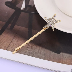Elegant gold pentagram hair clip with sparkling rhinestones for women hair styling accessory