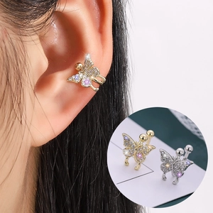 Elegant Butterfly Zirconia Ear Bone Clips Alloy Copper Gold Silver Ear Cuffs Non Pierced Minimalist Jewelry For Women