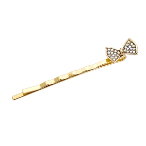 Eleganti fermagli per capelli dorati con fiocco e strass colorati in set da due