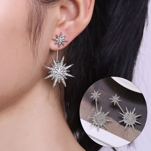 Fashion Snowflake Star Dangle Earrings With 925 Sterling Silver Earring Post Alloy Rhinestone Jewelry For Women Daily Accessories