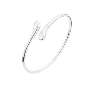 Minimalist silver-plated open bangle with elegant teardrop ends for women