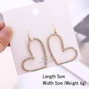 Sparkling 5cm hollow heart-shaped rhinestone earrings with S925 silver needle for women