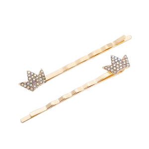 Ensemble de barrettes couronne dorées minimalistes avec strass colorés