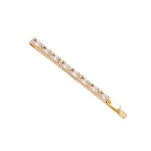 Minimalist gold-plated hair clip with rectangular cubic zirconia stones for women