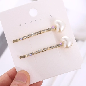Elegantes Herz-Perlen-Strass-Haarspangen-Set mit vergoldeter Legierung für Damenmode