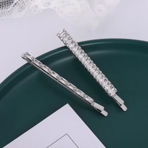 Elegant silver zircon hair clip set with minimalist sparkling rectangular crystals