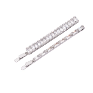 Elegant silver hair clips set with sparkling rectangular zircon crystals for women
