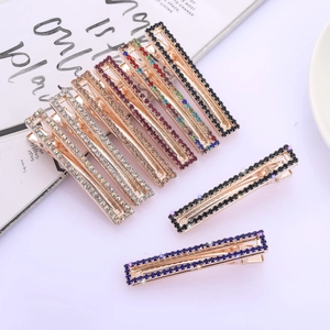 Elegante Rechteckige Strass Haarspange Für Damen Legierung Galvanisierte Geometrische Seitenclip Funkelnde Haarschmuck Pony Clip