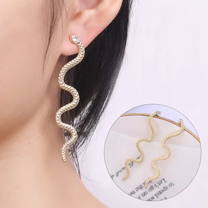 Personalized Alloy Snake Shaped Stud Earrings For Women With Rhinestones Long Punk Style Animal Earrings Fashion Jewelry