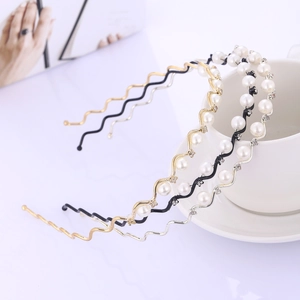 Serre-Tête Élégant en Alliage de Künstliche Perles d'Imitation et Strass Forme de Vague pour Femmes Mariage Fête Accessoires de Cheveux