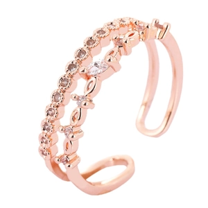 Adjustable rose gold layered ring with zircon pavé and marquise cut crystal accents