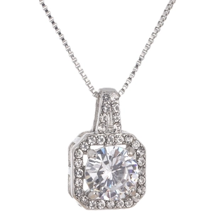 Collier avec pendentif carré en argent, oxyde de zirconium et chaîne vénitienne