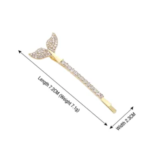 Fonkelende zeemeermin haarspeld met kristallen, 7,2 cm gouden zijclip voor vrouwen