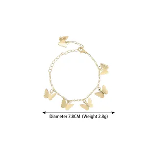 Elegant gold butterfly charm anklet for women with 7.8cm diameter minimalist chain link