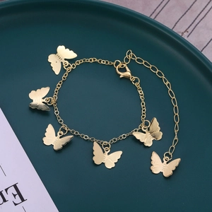 Bohemian Gold Color Alloy Butterfly Pendant Anklet Adjustable Summer Beach Foot Chain Jewelry For Women Fashion Accessory