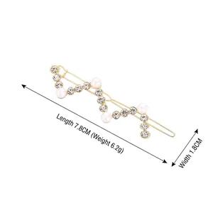 Pince à cheveux dorée ondulée avec perles et strass, taille 7,8x1,8 cm, design élégant en alliage