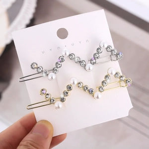 Ensemble de barrettes à cheveux ondulées en alliage avec strass brillants et perles