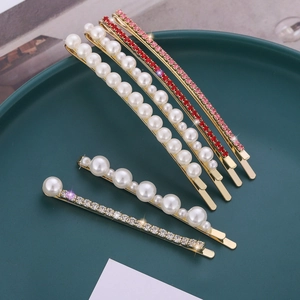 Artificial Pearl Rhinestone Hair Clips Alloy Gold Plated Korean Style Elegant Hairpins Geometric Side Clips Women Hair Accessories