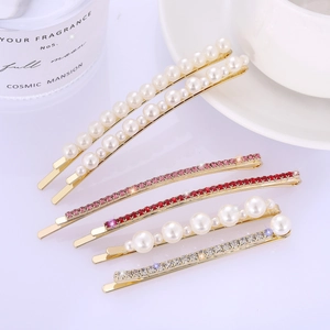 Elegant 6-piece pearl and rhinestone hair clip set with gold finish for daily styling